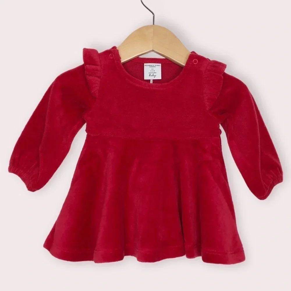 NWT Polarn O.‎ Pyret holiday dress red velour ruffle size 1-2 months